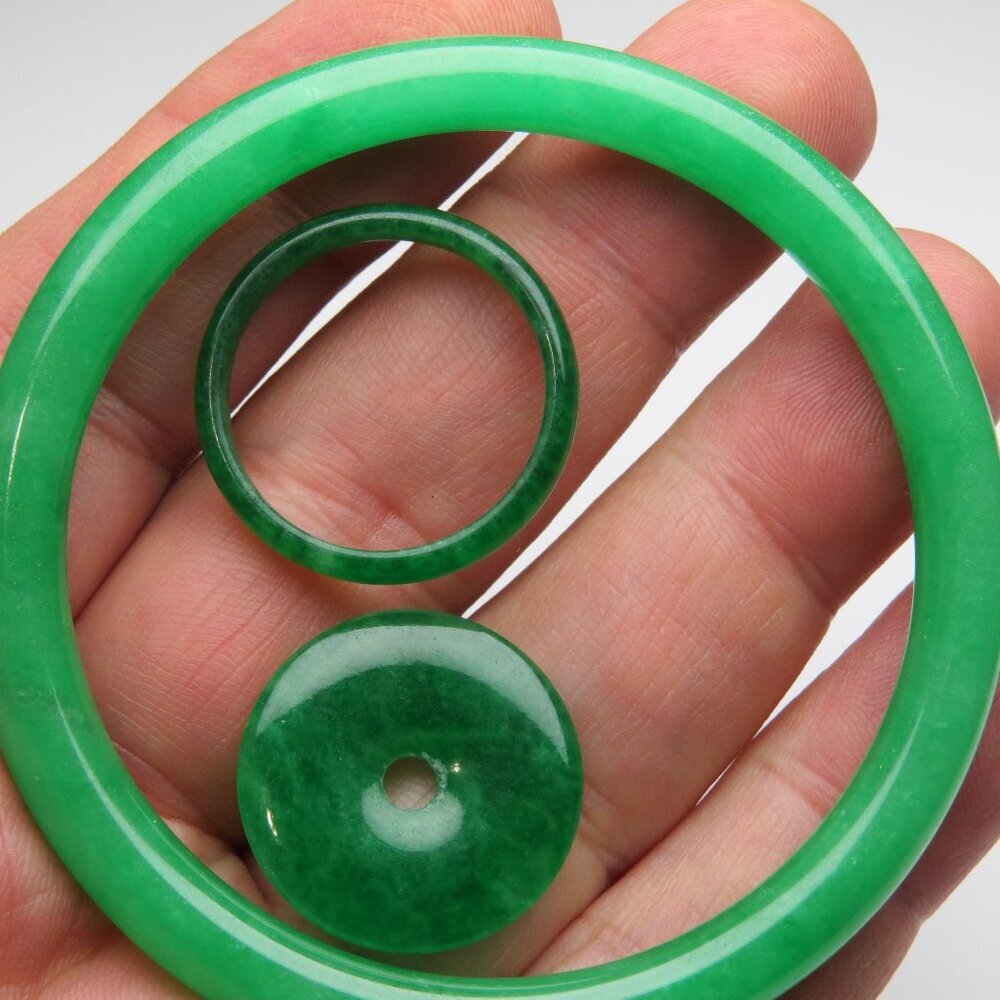 "Natural Jade bangle +   FREE Jade Ring & Jade Donut 55mm "